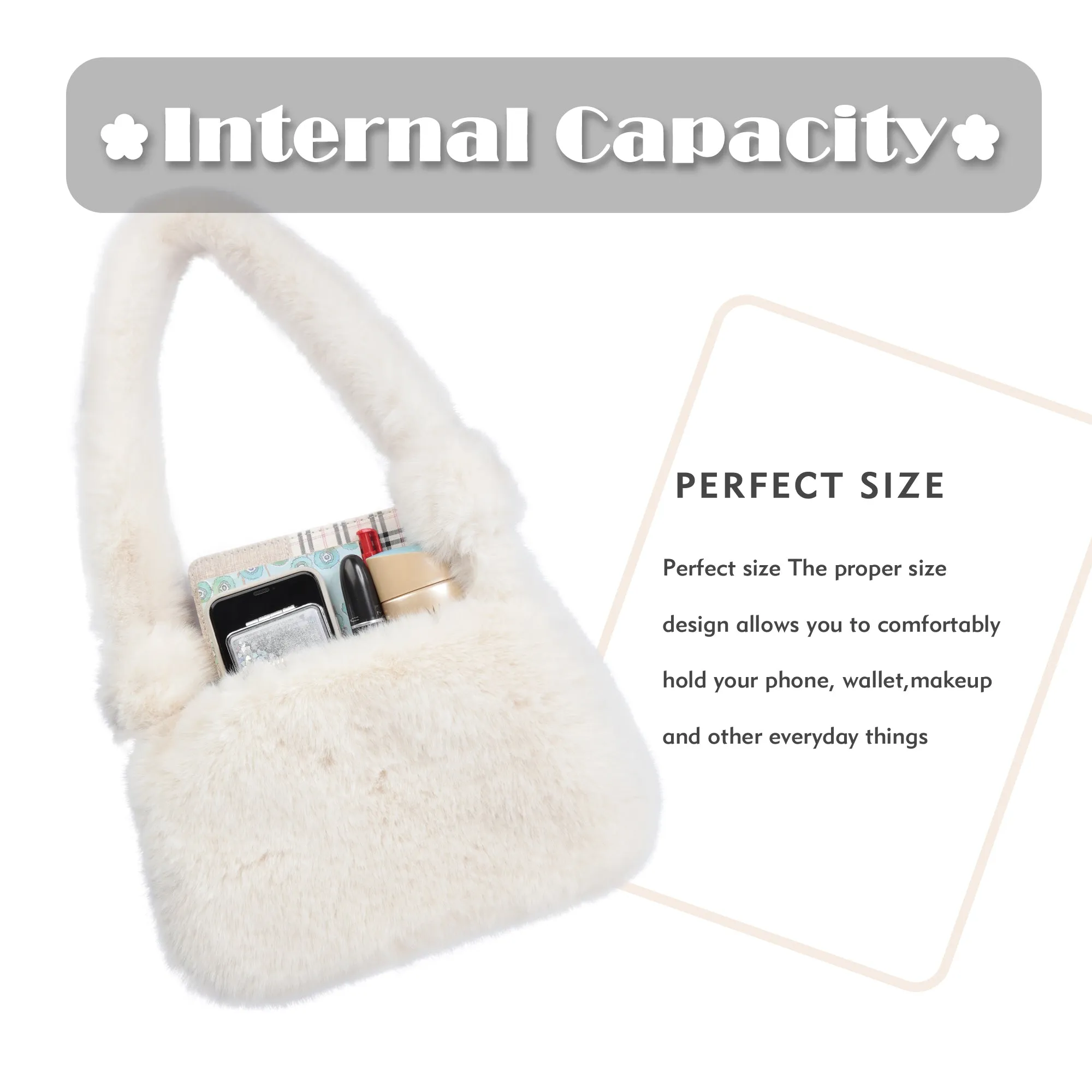 Women’s Shoulder Tote Handbags Fluffy Faux Fur Bag Crossbody Bag 21836