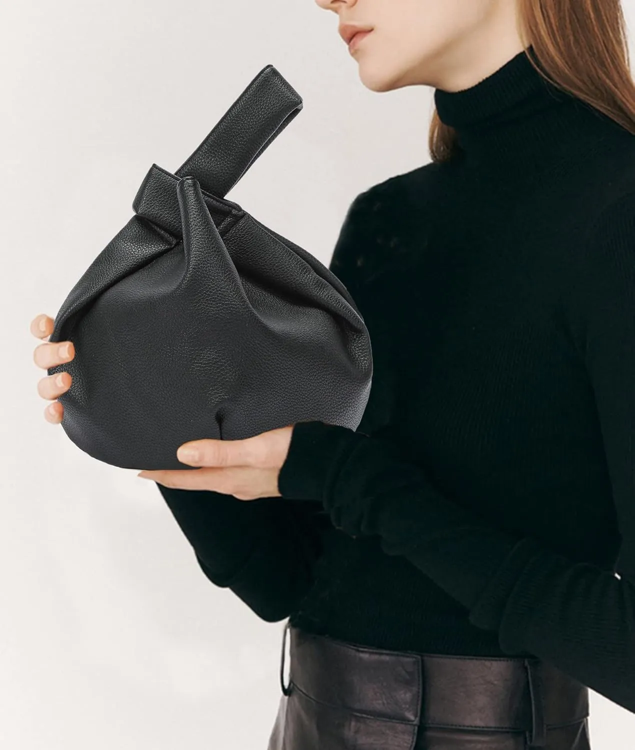 Women's Small Tote Bag for Women Soft Leather Top Handle Bag Wristlet Knot Pouch Purses and Handbags
