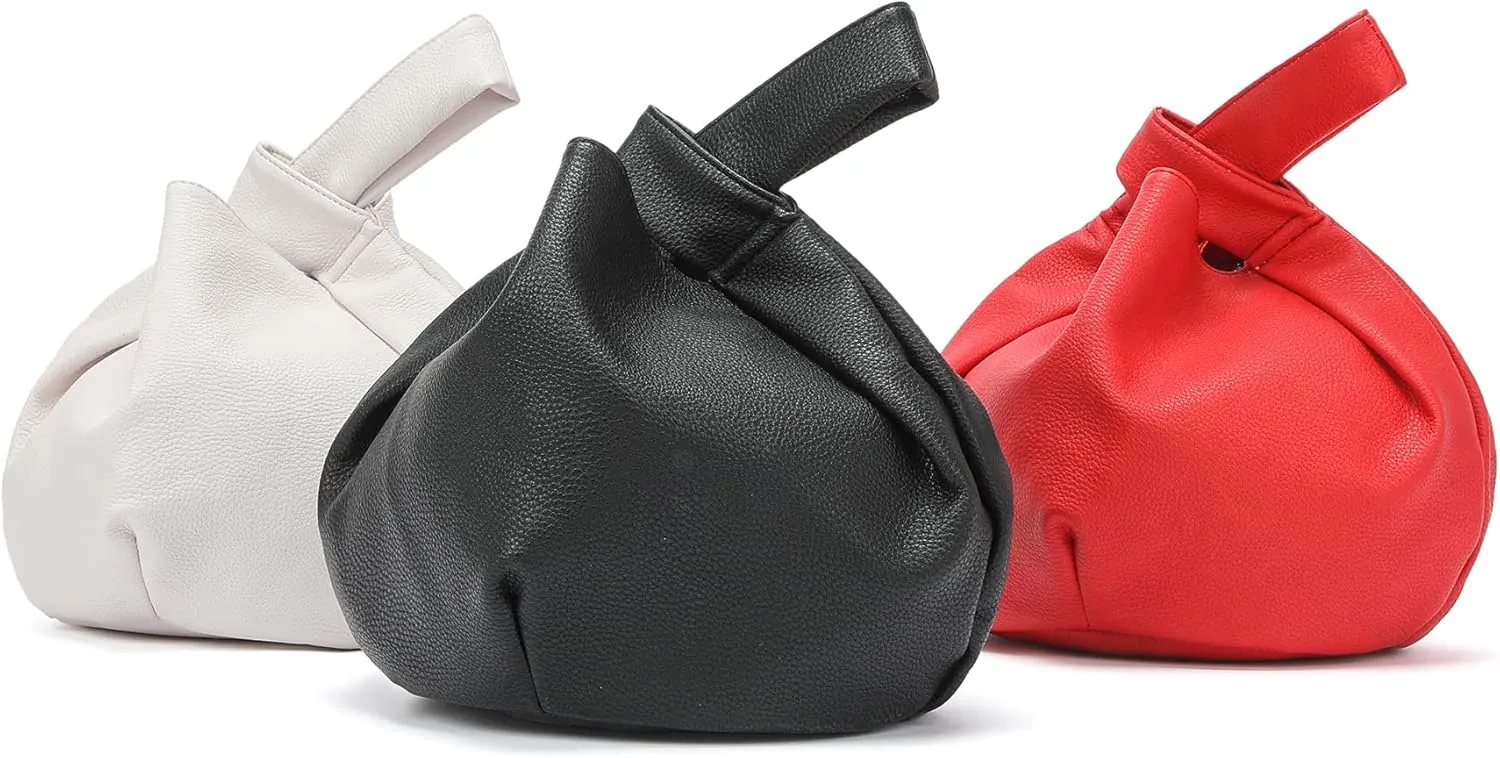 Women's Small Tote Bag for Women Soft Leather Top Handle Bag Wristlet Knot Pouch Purses and Handbags