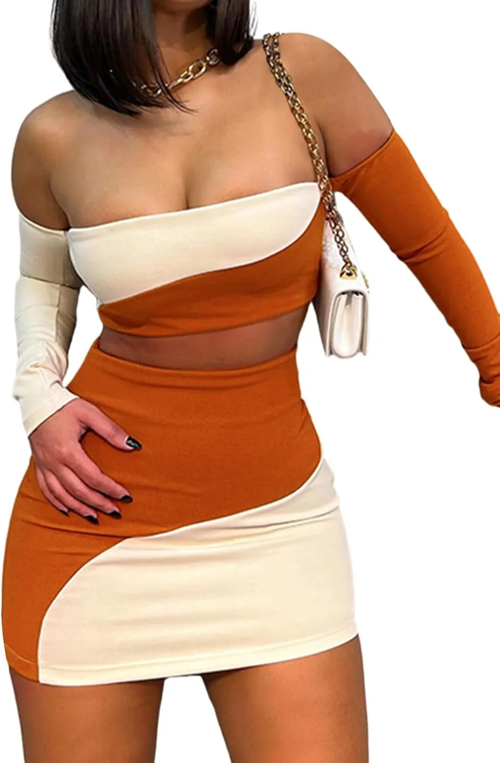 Women's Summer Two-Piece Skirt Sets Sexy Off Shoulders Top Y2K Going Out Short T-Shirt Sets Mini Dress Outfits D293