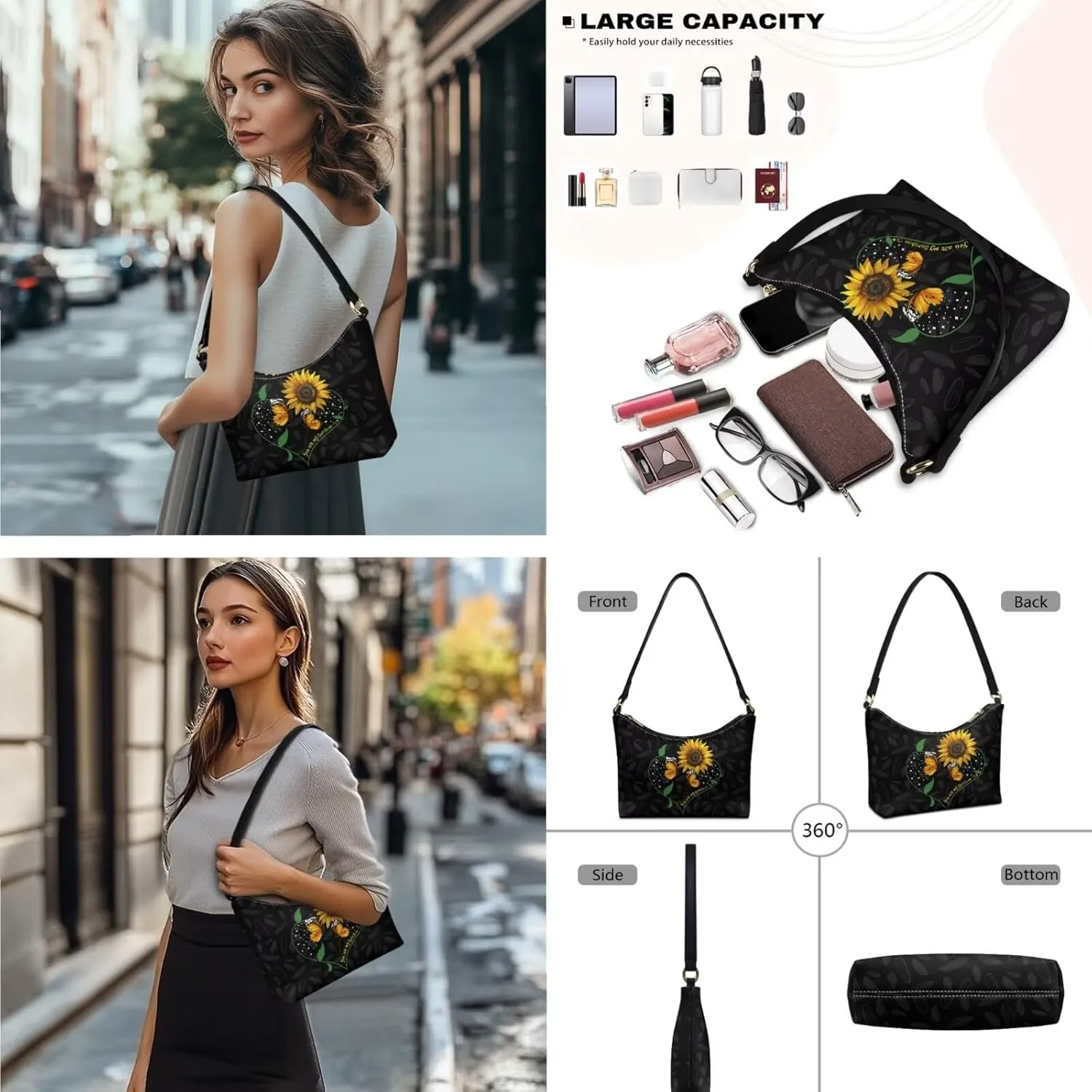 Womens Underarm Purse Lightweight Shoulder Purse Handbag with Matching Wallet Clutch Tote Handbags Set