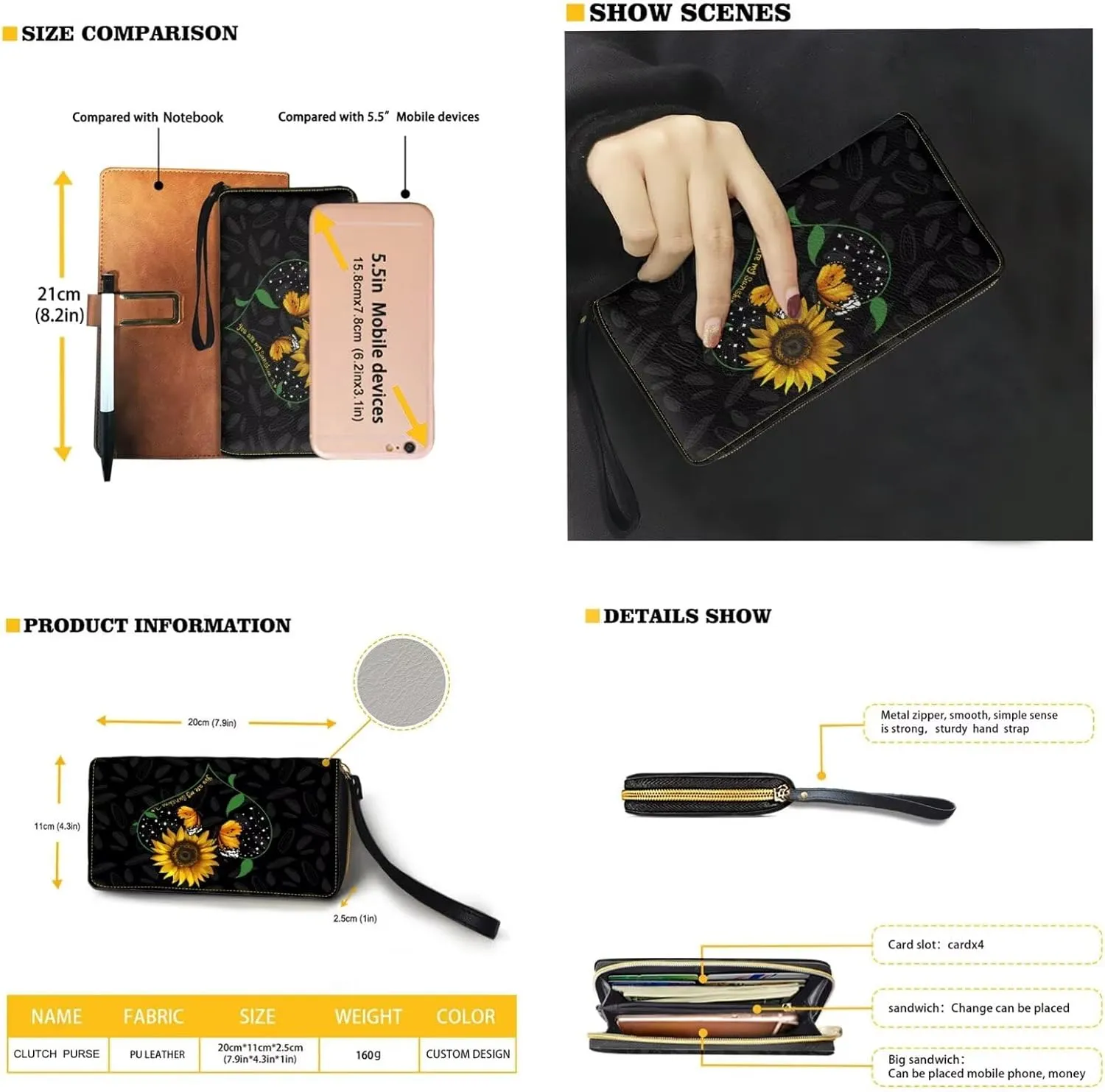 Womens Underarm Purse Lightweight Shoulder Purse Handbag with Matching Wallet Clutch Tote Handbags Set