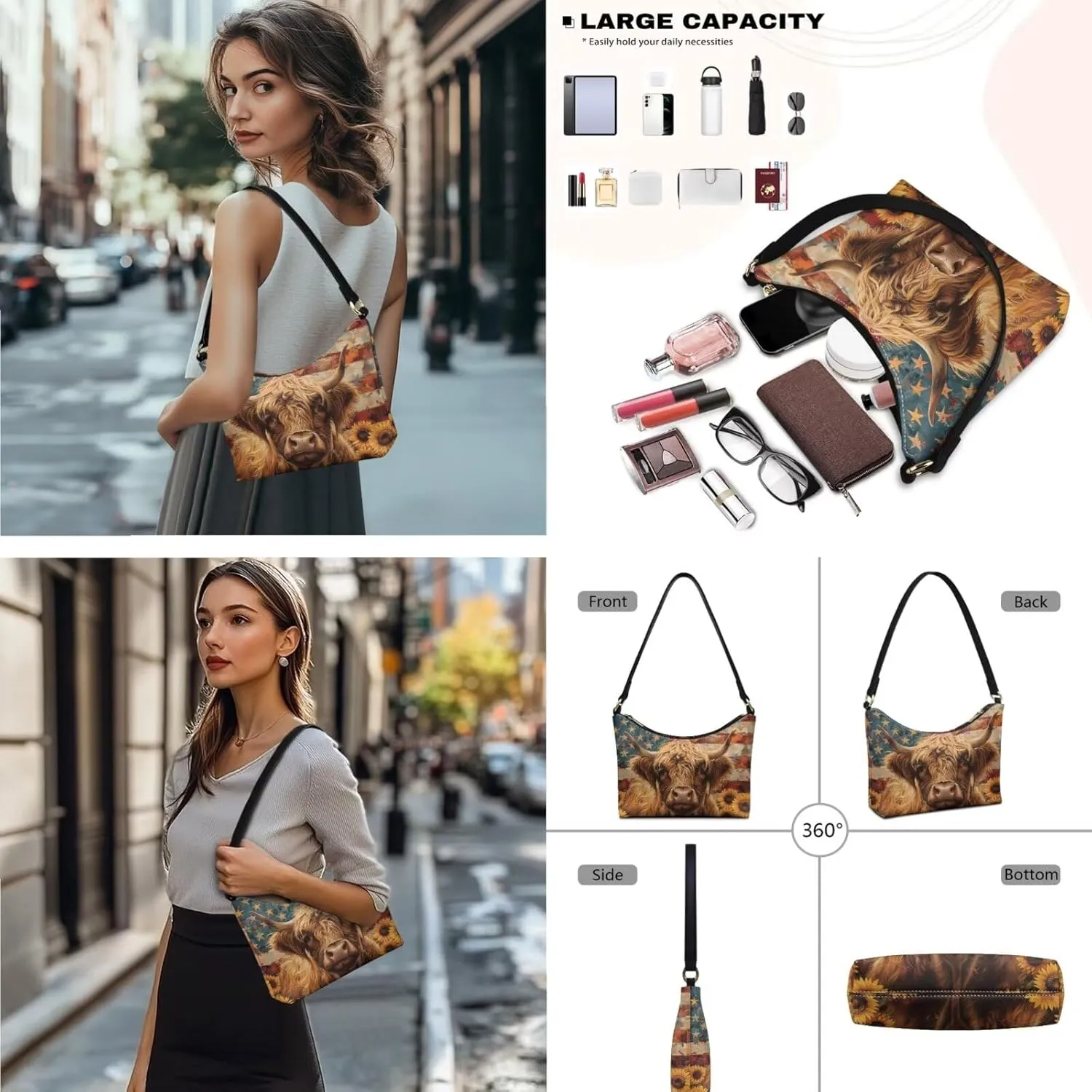 Womens Underarm Purse Lightweight Shoulder Purse Handbag with Matching Wallet Clutch Tote Handbags Set