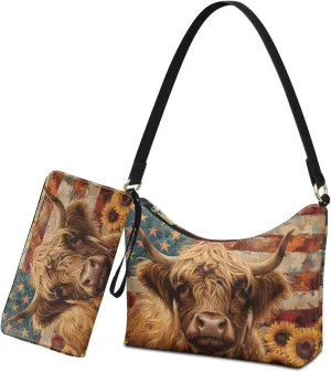 Womens Underarm Purse Lightweight Shoulder Purse Handbag with Matching Wallet Clutch Tote Handbags Set