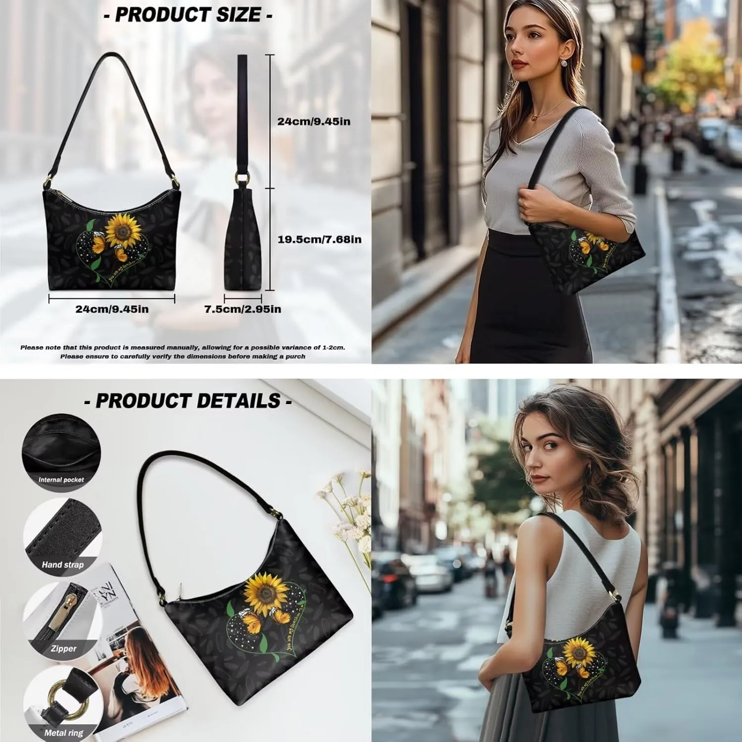 Womens Underarm Purse Lightweight Shoulder Purse Handbag with Matching Wallet Clutch Tote Handbags Set