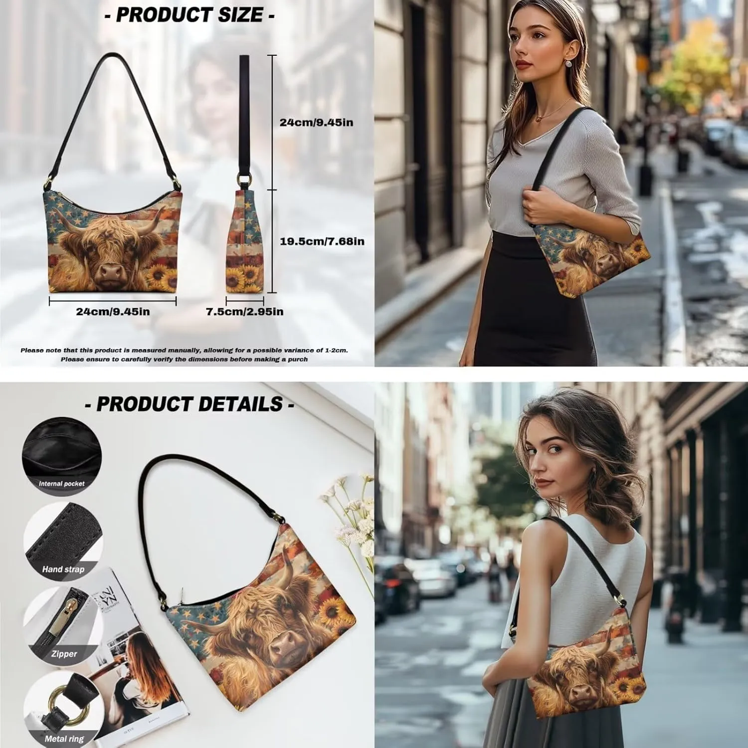 Womens Underarm Purse Lightweight Shoulder Purse Handbag with Matching Wallet Clutch Tote Handbags Set
