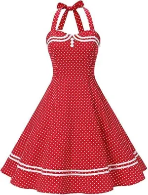 Women's Vintage Polka Dot Halter Dress 1950s Retro Audrey Hepburn Style Dress Summer Swing Prom Cocktail Outfit