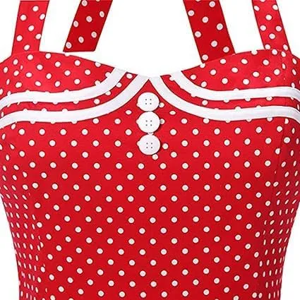 Women's Vintage Polka Dot Halter Dress 1950s Retro Audrey Hepburn Style Dress Summer Swing Prom Cocktail Outfit