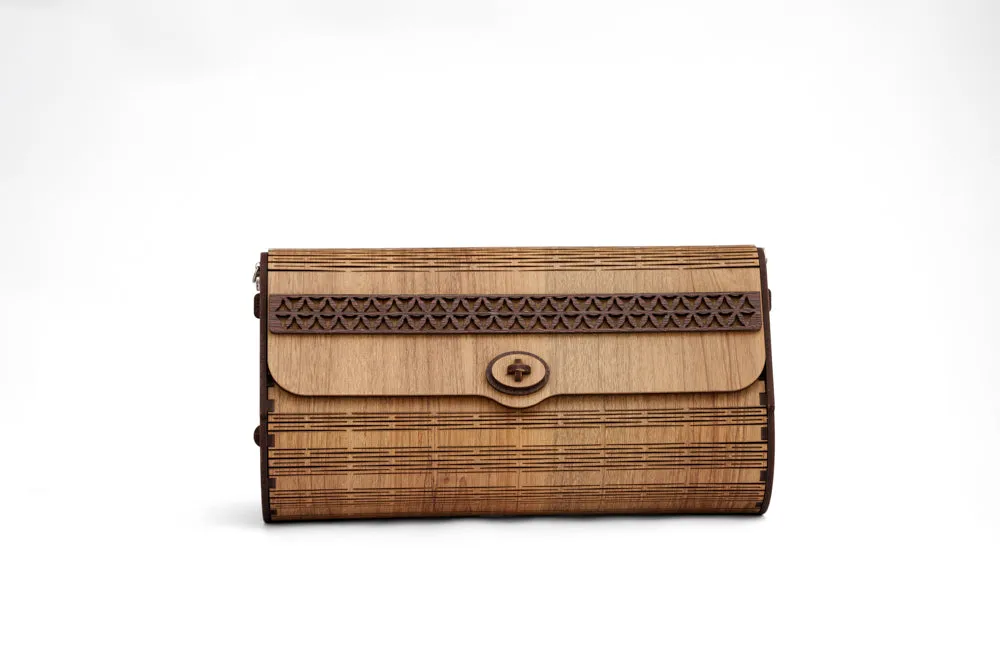 Wooden bag rectangle shape with carving - Flexi Wooden flap