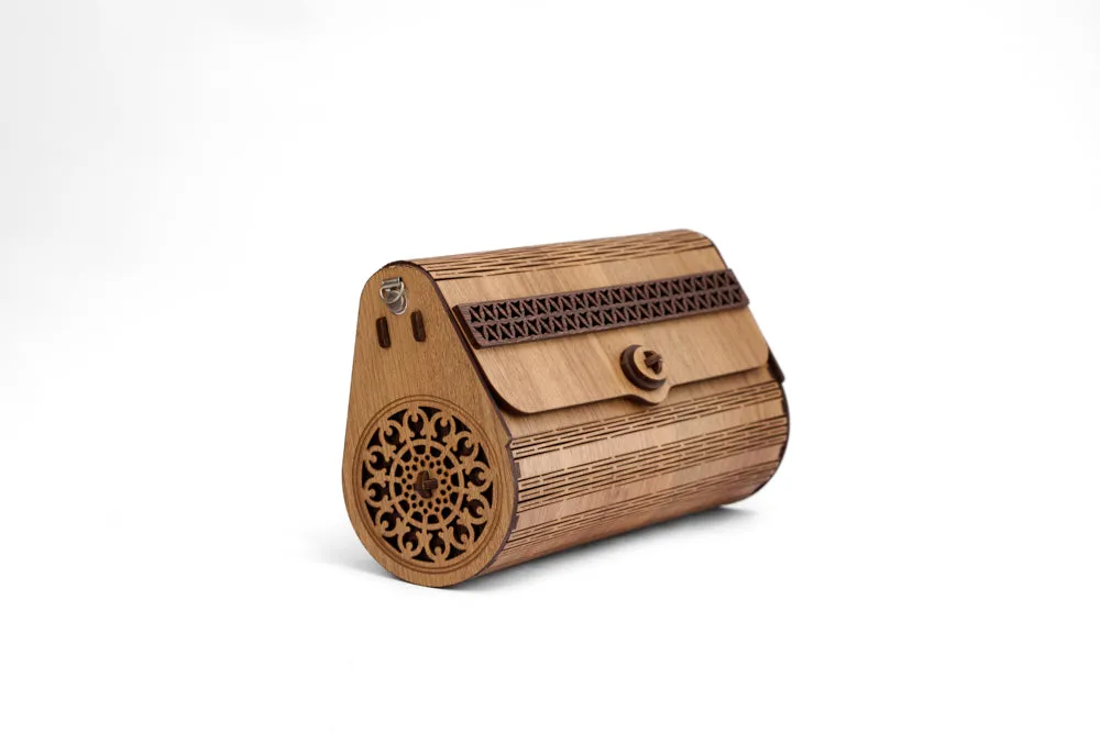 Wooden bag rectangle shape with carving - Flexi Wooden flap