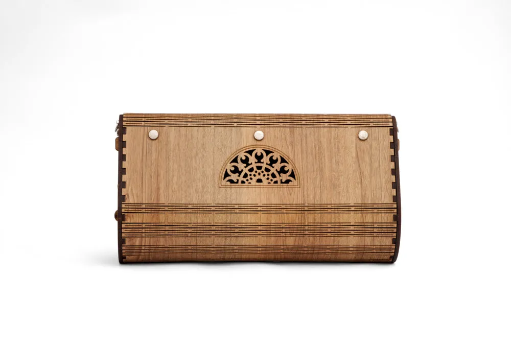 Wooden bag rectangle shape with carving - Flexi Wooden flap