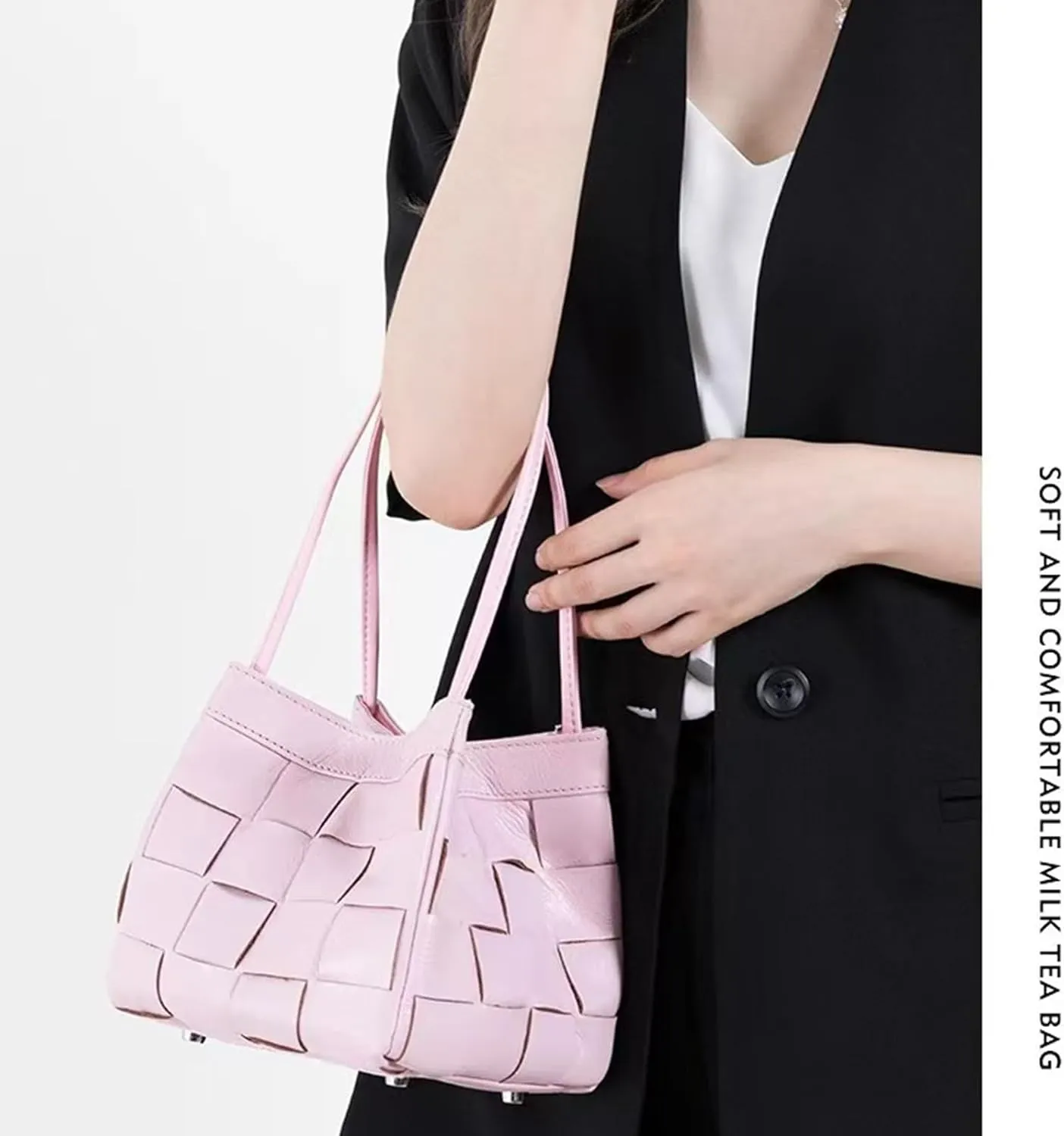 Woven bucket shouler bag for Women,Tote Vegan Leather Handbags, Large-capacity crossbody bag.purse,soft Casual Hobo
