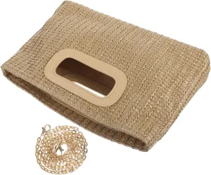 Woven Evening Bag with Removable Chain Versatile Shoulder Handbag for Women for Shopping Travel and Parties Soft Simulated Grass Material