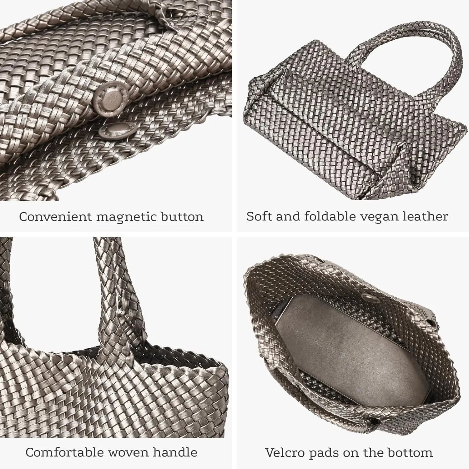 Woven tote Bag for Women, Large woven handbag Shoulder Bag Soft Vegan Leather with Inner Zipper Pouch