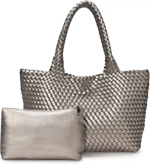Woven tote Bag for Women, Large woven handbag Shoulder Bag Soft Vegan Leather with Inner Zipper Pouch