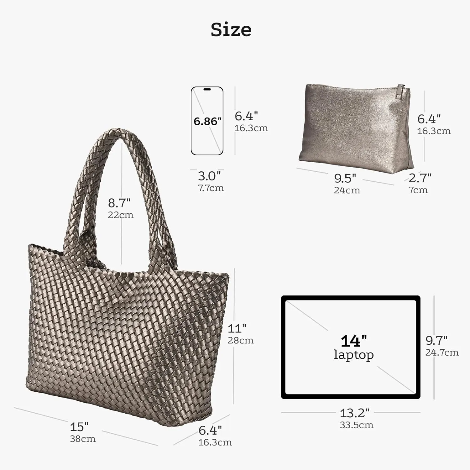 Woven tote Bag for Women, Large woven handbag Shoulder Bag Soft Vegan Leather with Inner Zipper Pouch