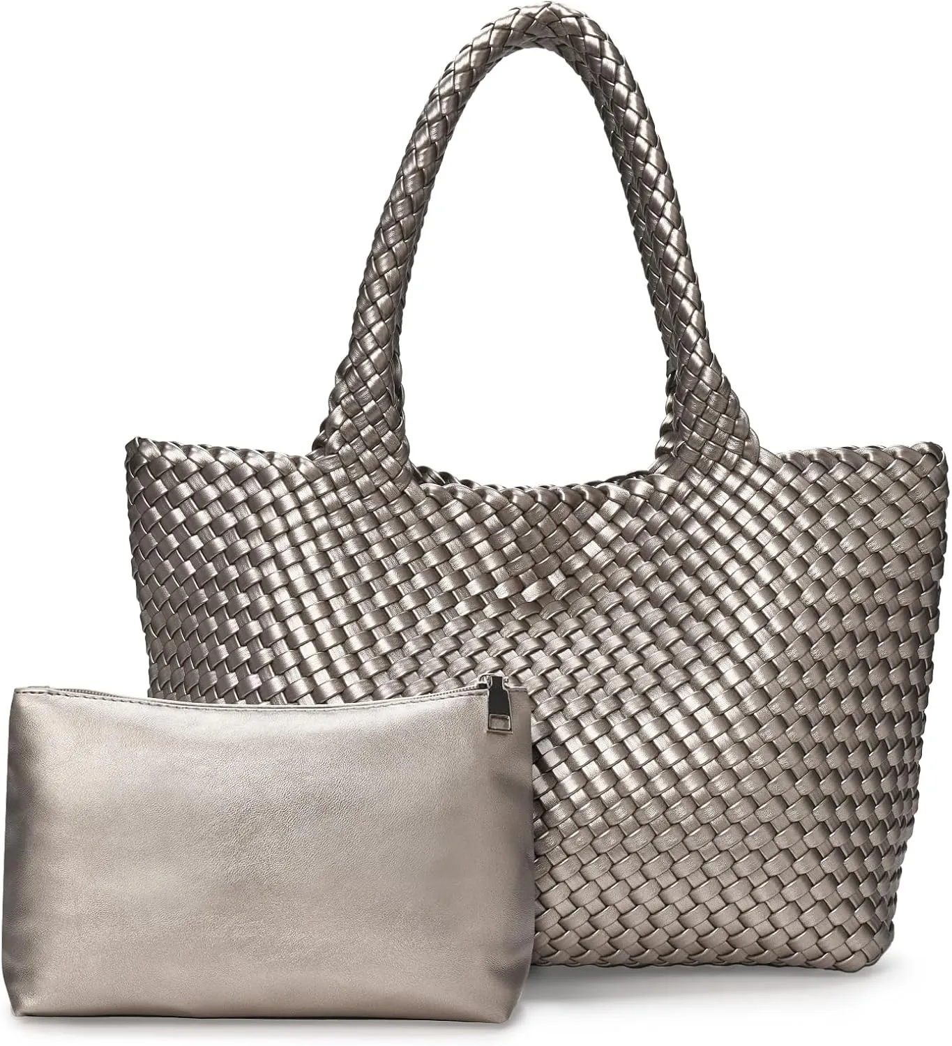 Woven tote Bag for Women, Large woven handbag Shoulder Bag Soft Vegan Leather with Inner Zipper Pouch