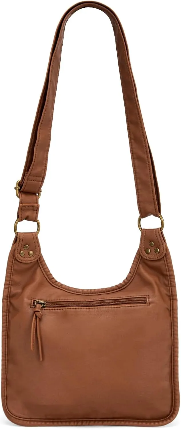 Wrangler Crossbody Bag for Women Small Soft Washed Leather Multi Pocket Shoulder Purses