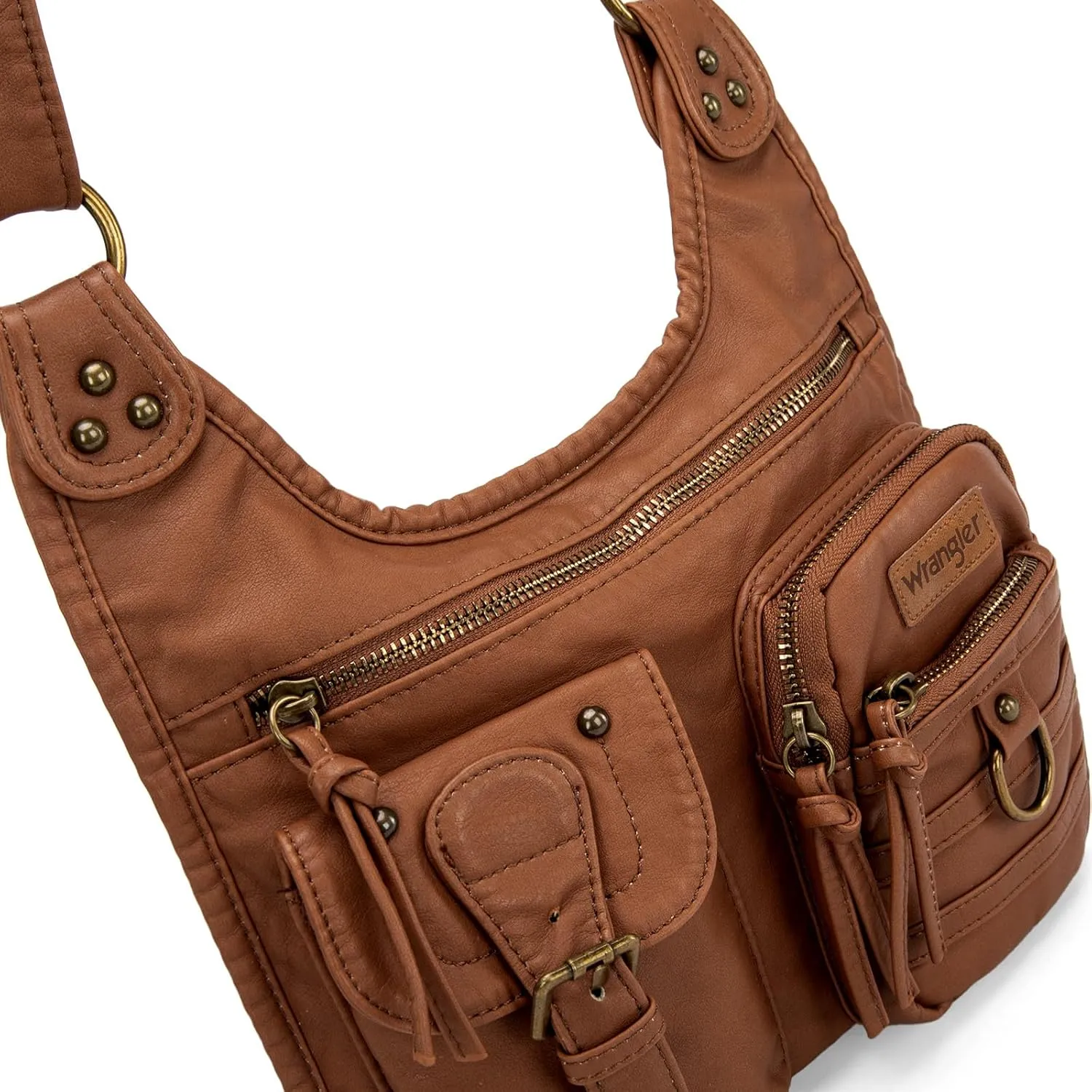 Wrangler Crossbody Bag for Women Small Soft Washed Leather Multi Pocket Shoulder Purses