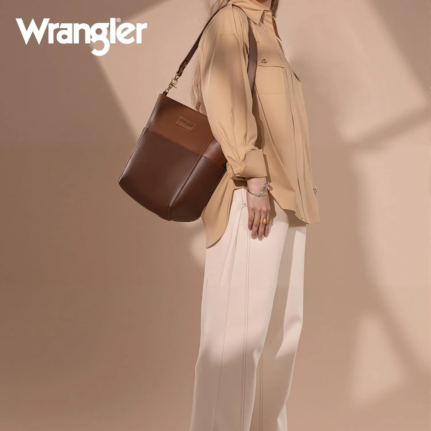 Wrangler MEDIUM Crossbody Bag for Women Vegan Leather Bucket Handbags with Guitar Strap