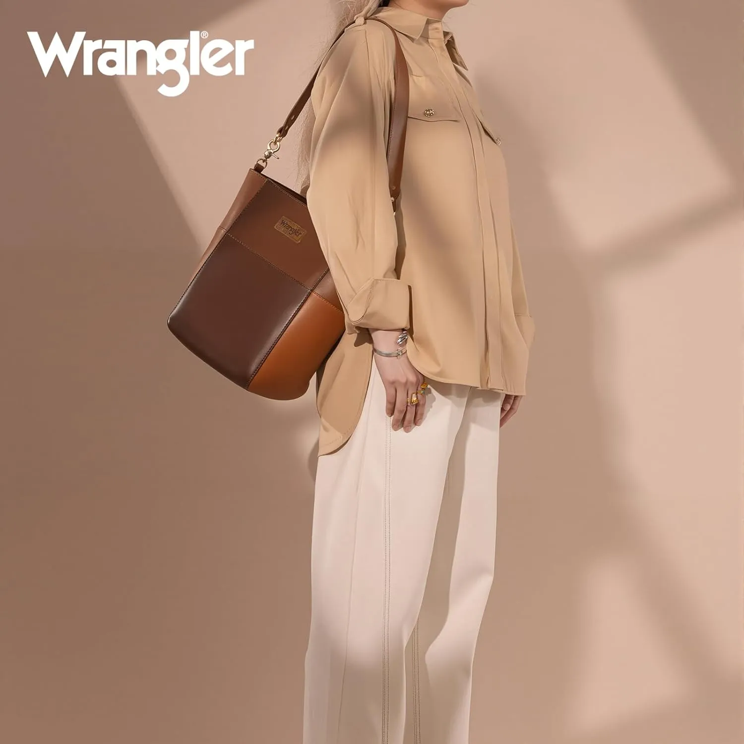 Wrangler MEDIUM Crossbody Bag for Women Vegan Leather Bucket Handbags with Guitar Strap