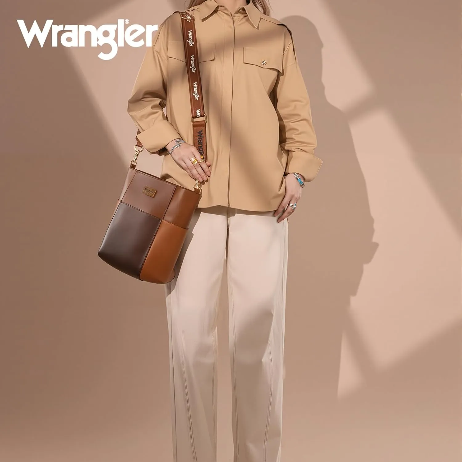 Wrangler MEDIUM Crossbody Bag for Women Vegan Leather Bucket Handbags with Guitar Strap