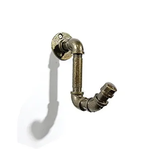 ZHEN GUO Industrial Pipe Single Coat Hook Decor Wall Mounted, Heavy Duty Cat Rack, Rustic Iron Style Towel Hanger, Steel Wall Holder For Entryway Bathroom (Color : Brass)