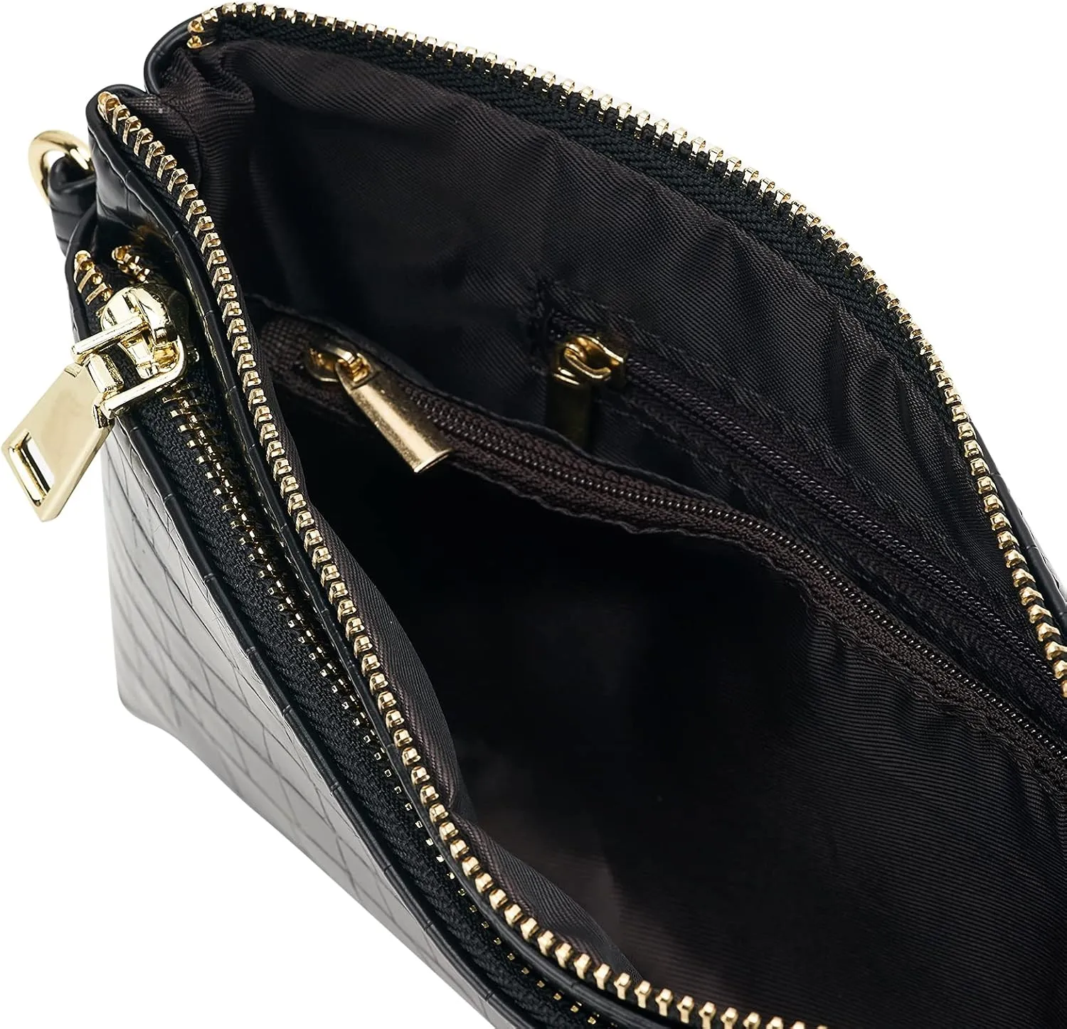 ZOOEASS Triple Zip Small Crossbody Bag Lightweight Purses Vegan Leather Wristlet Clutch, Includes Adjustable Shoulder
