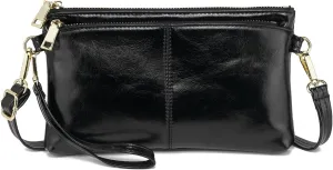 ZOOEASS Triple Zip Small Crossbody Bag Lightweight Purses Vegan Leather Wristlet Clutch, Includes Adjustable Shoulder