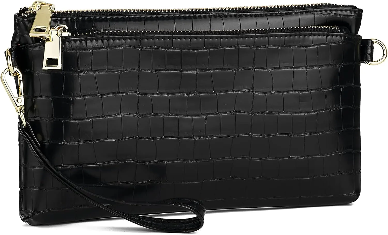 ZOOEASS Triple Zip Small Crossbody Bag Lightweight Purses Vegan Leather Wristlet Clutch, Includes Adjustable Shoulder