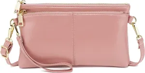 ZOOEASS Triple Zip Small Crossbody Bag Lightweight Purses Vegan Leather Wristlet Clutch, Includes Adjustable Shoulder