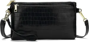 ZOOEASS Triple Zip Small Crossbody Bag Lightweight Purses Vegan Leather Wristlet Clutch, Includes Adjustable Shoulder