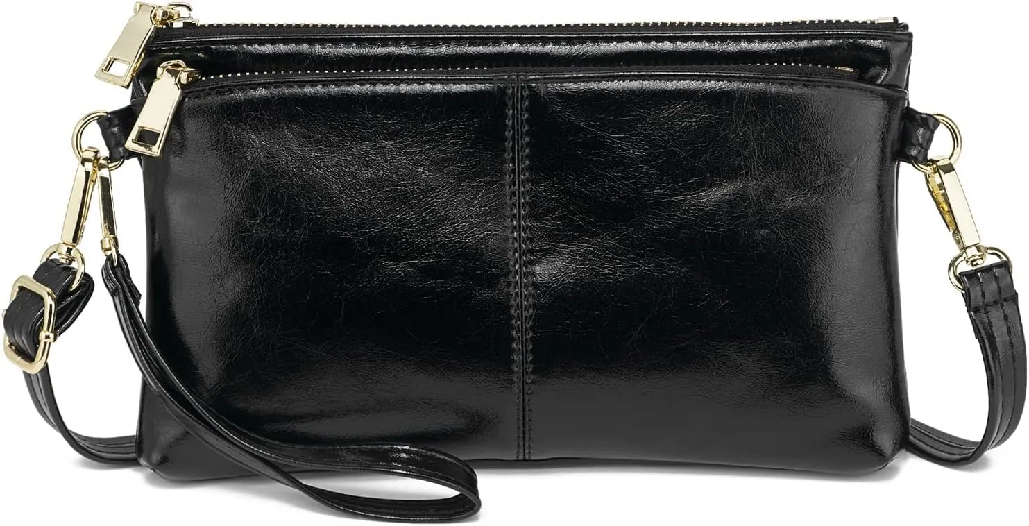 ZOOEASS Triple Zip Small Crossbody Bag Lightweight Purses Vegan Leather Wristlet Clutch, Includes Adjustable Shoulder