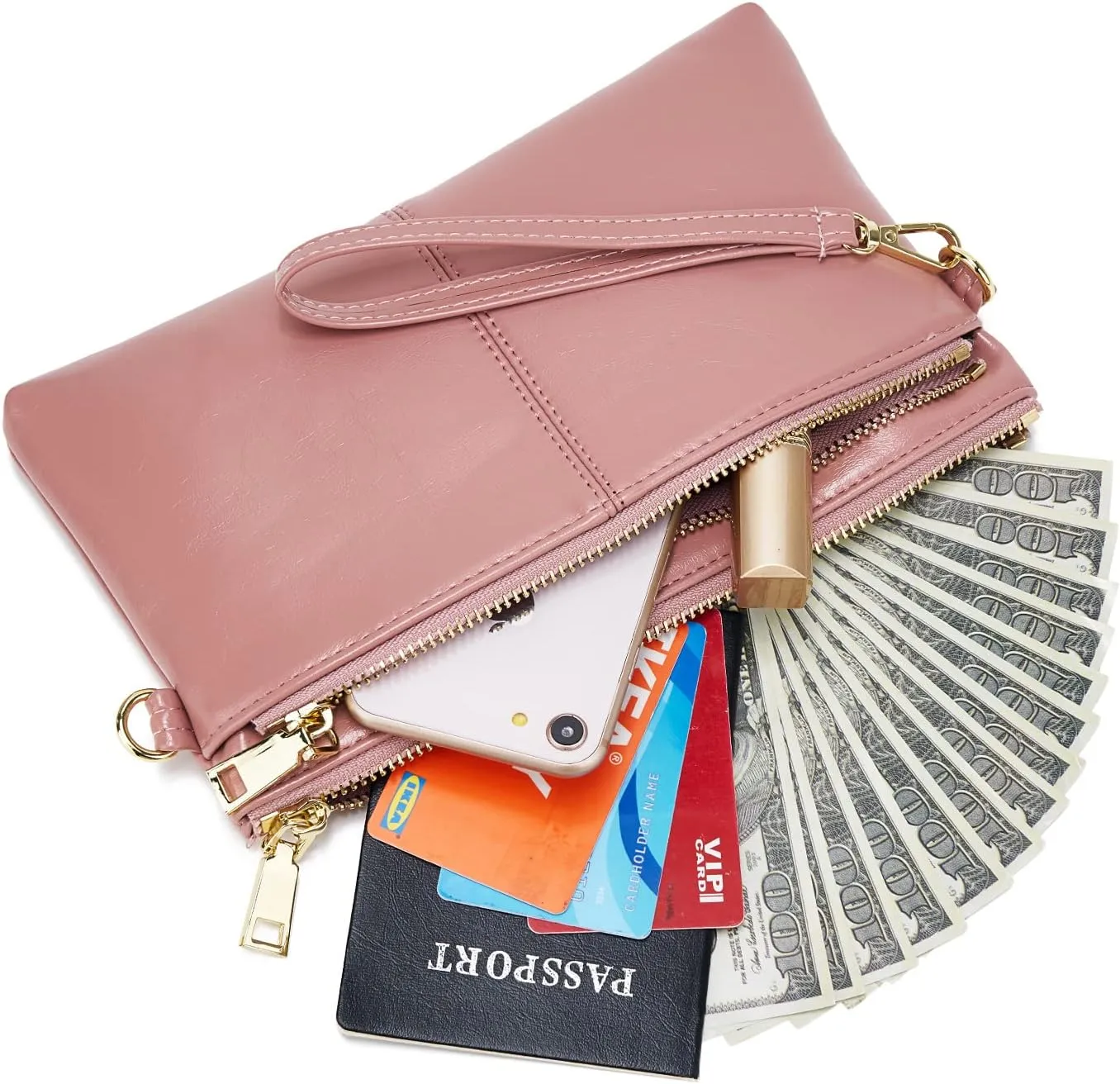 ZOOEASS Triple Zip Small Crossbody Bag Lightweight Purses Vegan Leather Wristlet Clutch, Includes Adjustable Shoulder