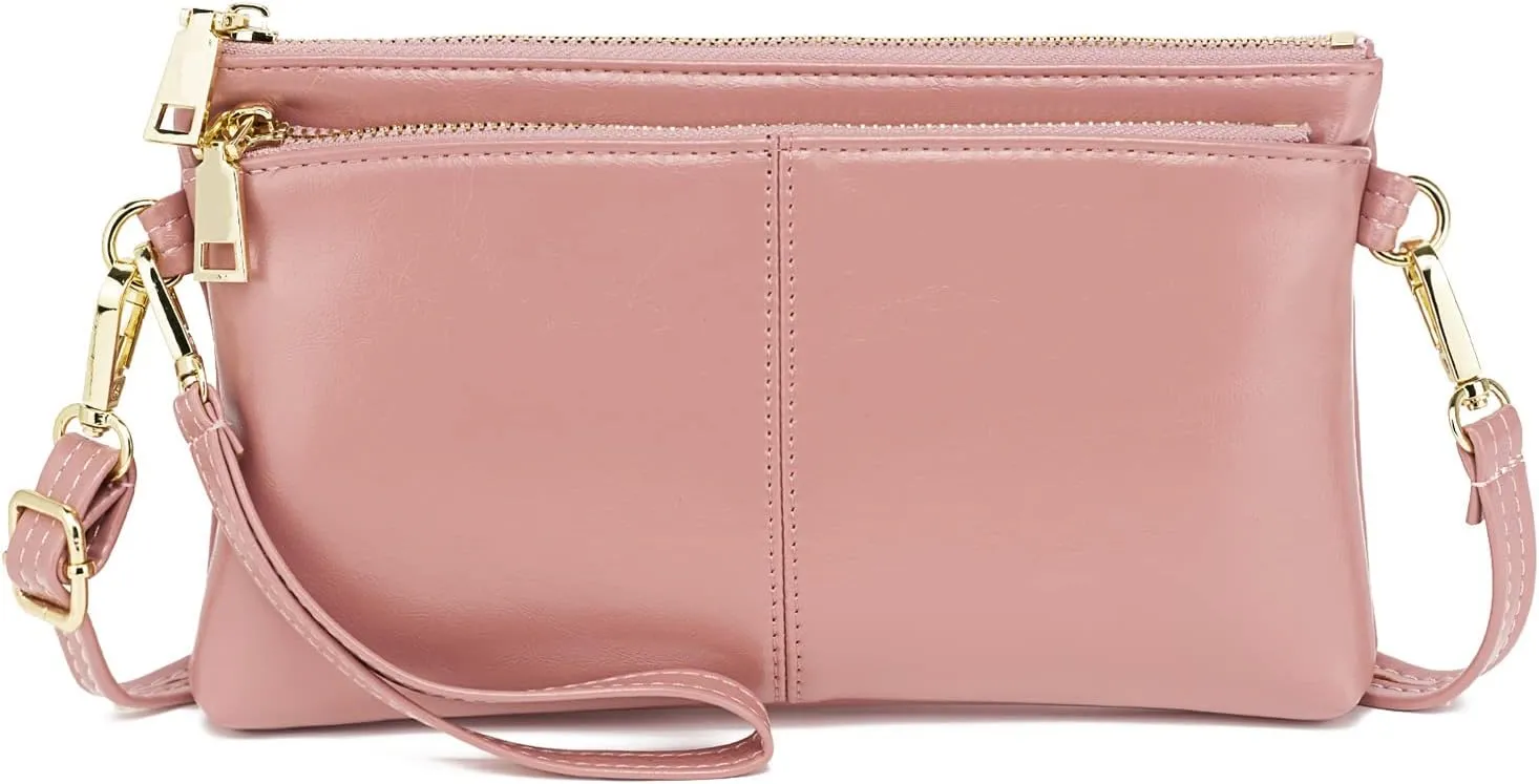 ZOOEASS Triple Zip Small Crossbody Bag Lightweight Purses Vegan Leather Wristlet Clutch, Includes Adjustable Shoulder