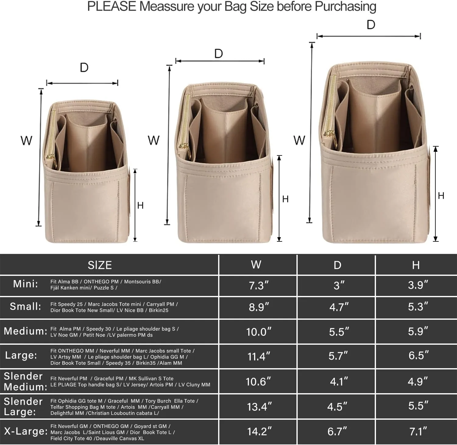 ZTUJO Purse Organizer Insert For Handbags, Silky Touching Bag Organizer Insert With Bottle Holder, Perfect for Speedy, Neverfull, Tote,ONTHEGO,Artsy,Handbag and More (X-Large, Silky Beige)