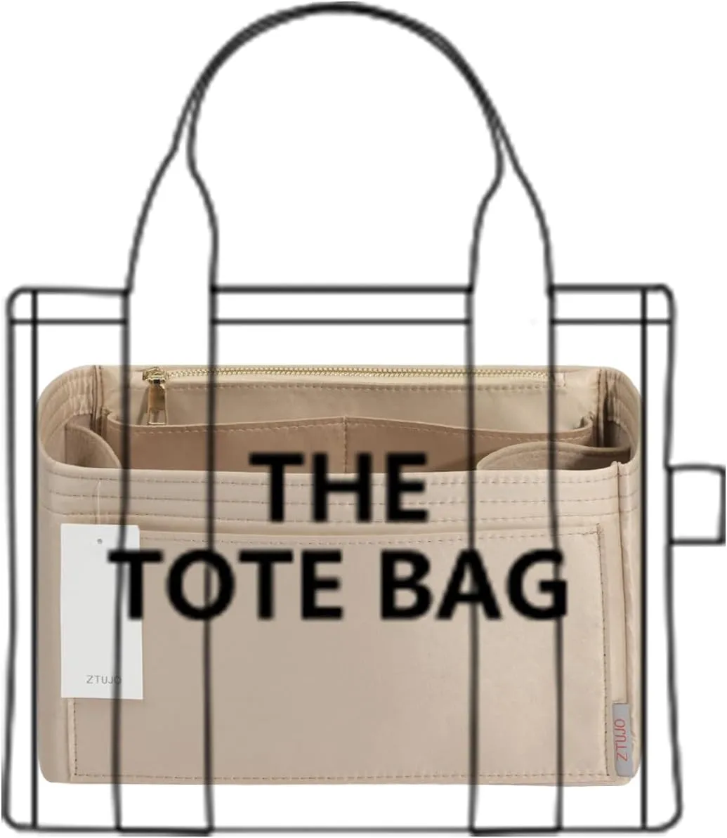 ZTUJO Purse Organizer Insert For Handbags, Silky Touching Bag Organizer Insert With Bottle Holder, Perfect for Speedy, Neverfull, Tote,ONTHEGO,Artsy,Handbag and More (X-Large, Silky Beige)